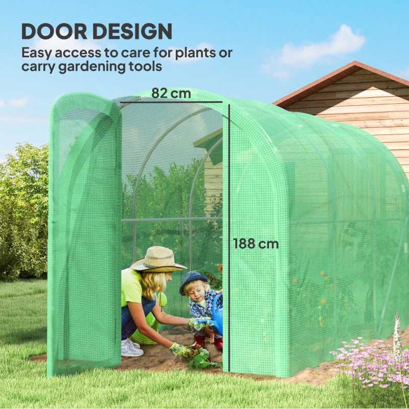 3x2x2m Green Polytunnel Greenhouse with Hinged Door - Walk-in Grow House Tent with PE Cover and Galvanised Steel Frame