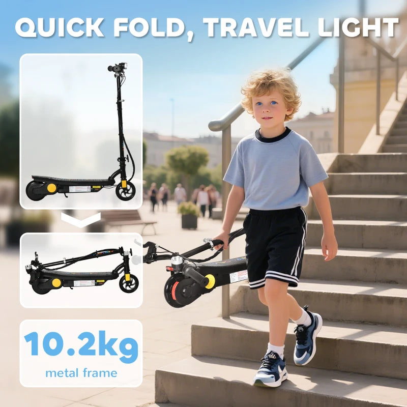 Foldable Electric Scooter for Kids 7-14 Years - Black with LED Headlights - Lightweight & Portable