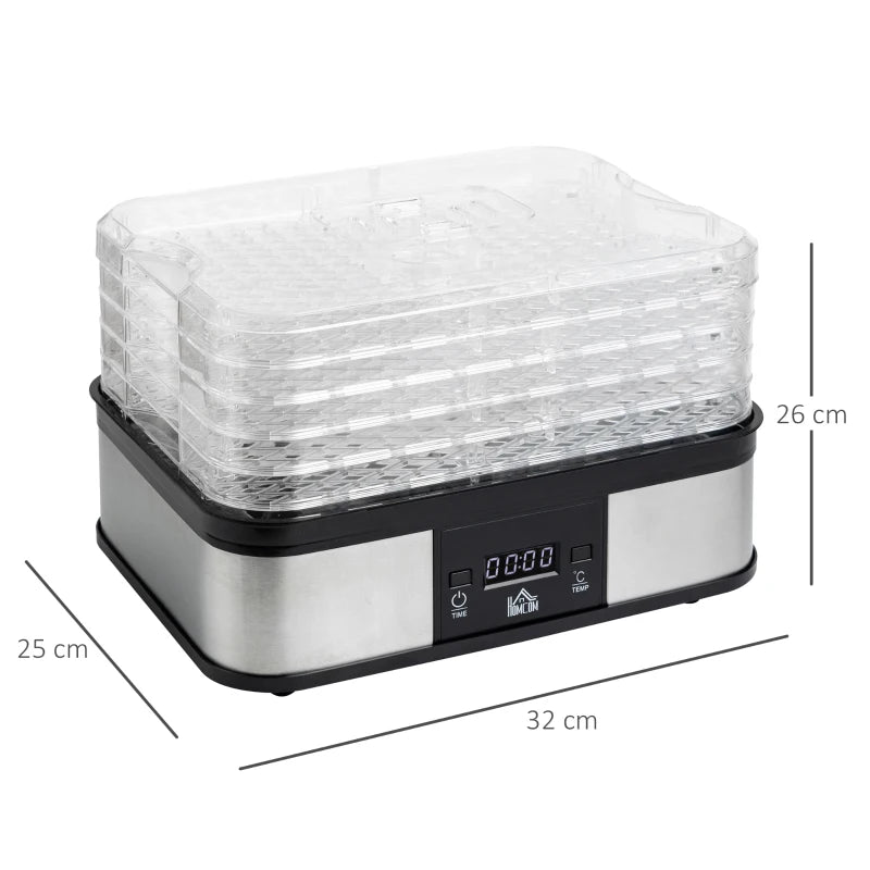 5-Tier Stainless Steel Food Dehydrator - 245W Adjustable Temperature & Timer, LCD Display for Fruits, Vegetables, Jerky & Pet Treats