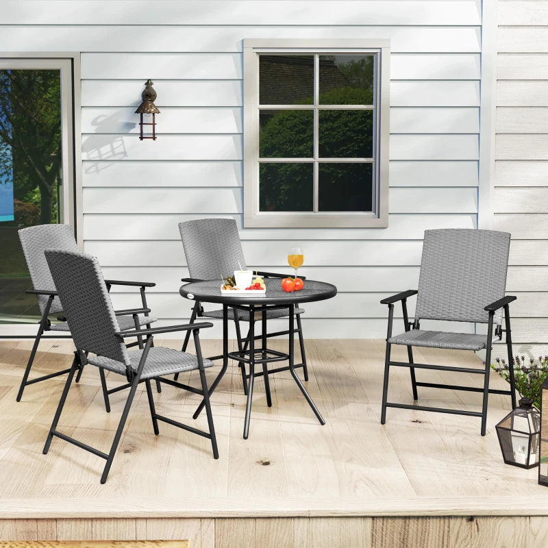 Set of Four Grey Folding Rattan Seat Chairs - Outdoor Patio Furniture