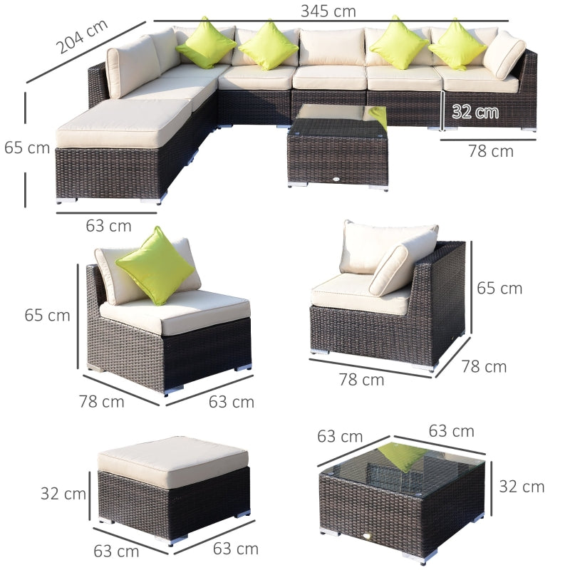 Mixed Brown 8-Piece PE Rattan Corner Sofa Set with Luxe Cushions and Glass Top Table