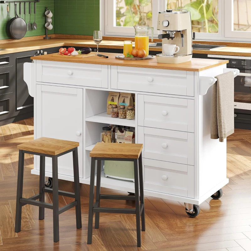 Versatile Dining Trolley with Drawer - Mobile & Fixed Food Cart for Kitchen Storage, 134L x 46W x 92H cm, White