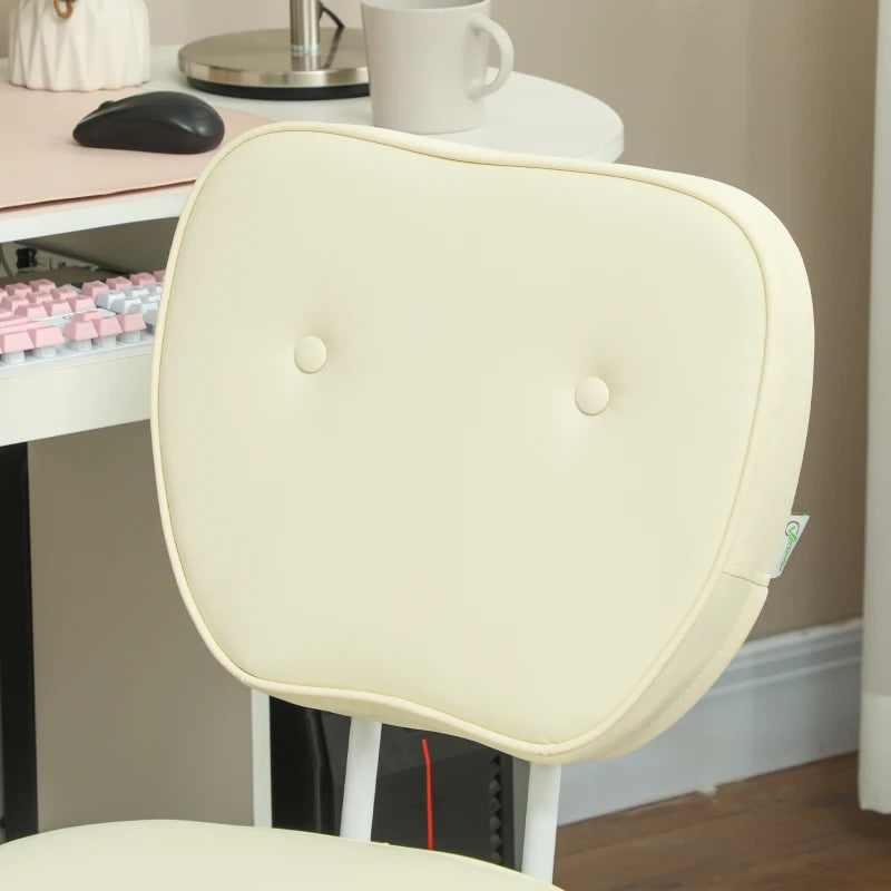Vinsetto Cream PU Leather Vanity Office Chair - Adjustable Height, Armless Design, Swivel Wheels for Home & Office Use