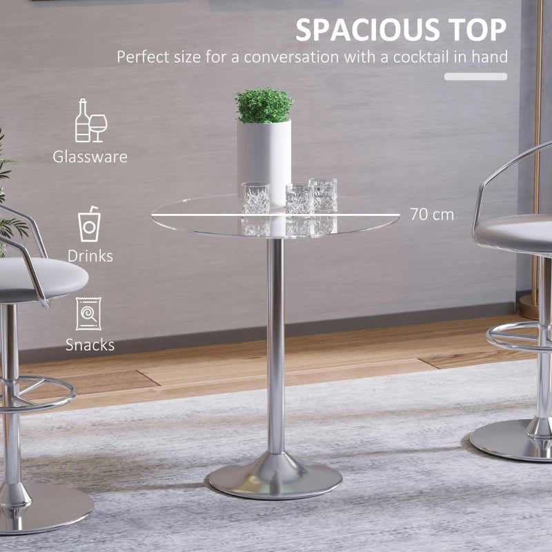 Modern Round Dining Table with Tempered Glass Top & Steel Base - Space Saving Small Bar Table for Dining Room
