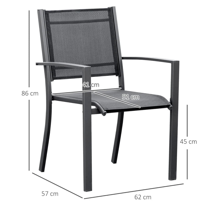 Steel Frame Outdoor Dining Chairs Set of 2, Dark Grey/Black
