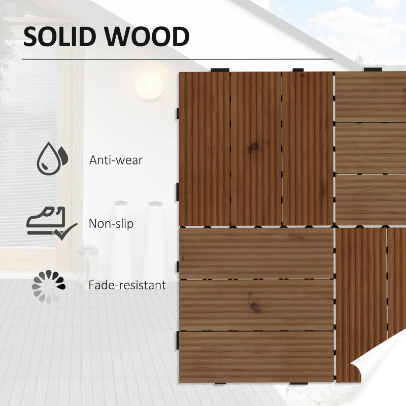 9 Piece Brown Wooden Decking Tiles