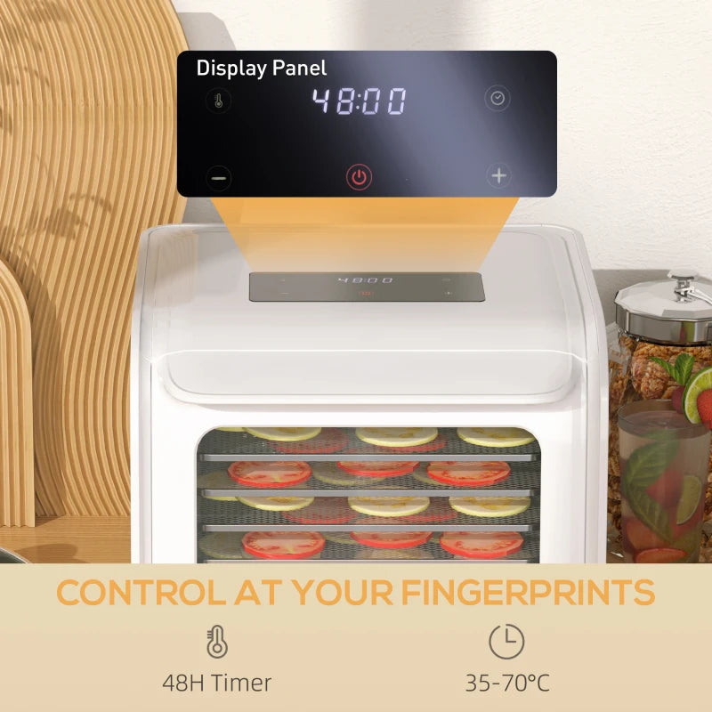 Premium 35-70°C Six-Tray Food Dehydrator - White | Perfect for Healthy Snacks, Jerky, Fruits & Vegetables