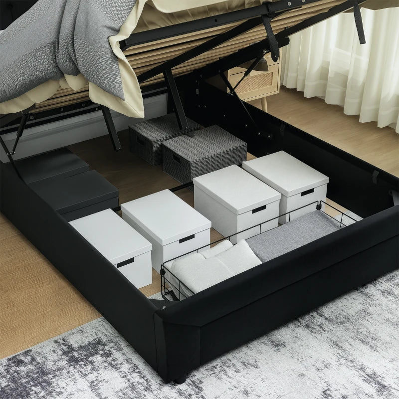 Stylish Black Double Ottoman Bed Frame with Front Storage Drawer for Maximum Space