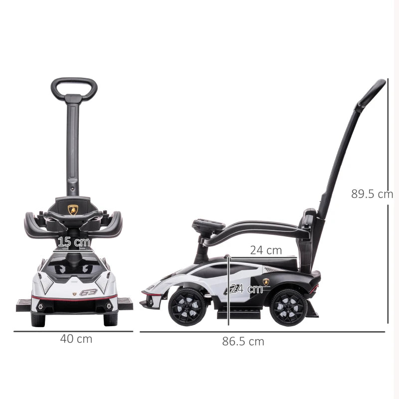 Licensed 2-in-1 Baby Ride-On Push Car with Parent Handle - Toddler Foot-to-Floor Slider with Horn for Ages 1-3, White