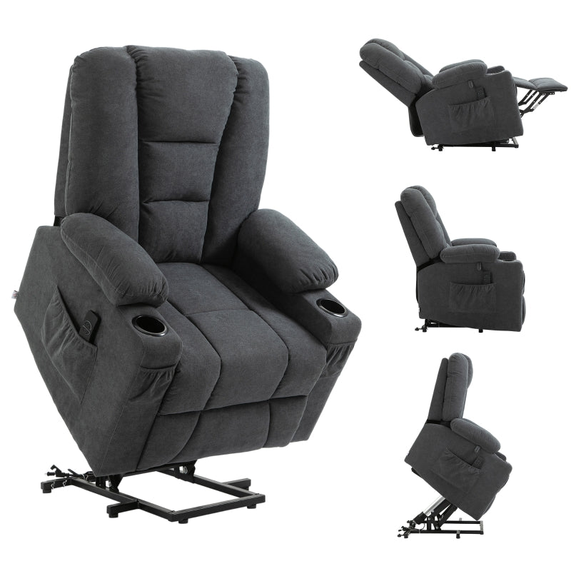 Oversized Riser Recliner Chair for Elderly - Fabric Lift Chair with Remote, Side Pockets, Cup Holder in Charcoal Grey