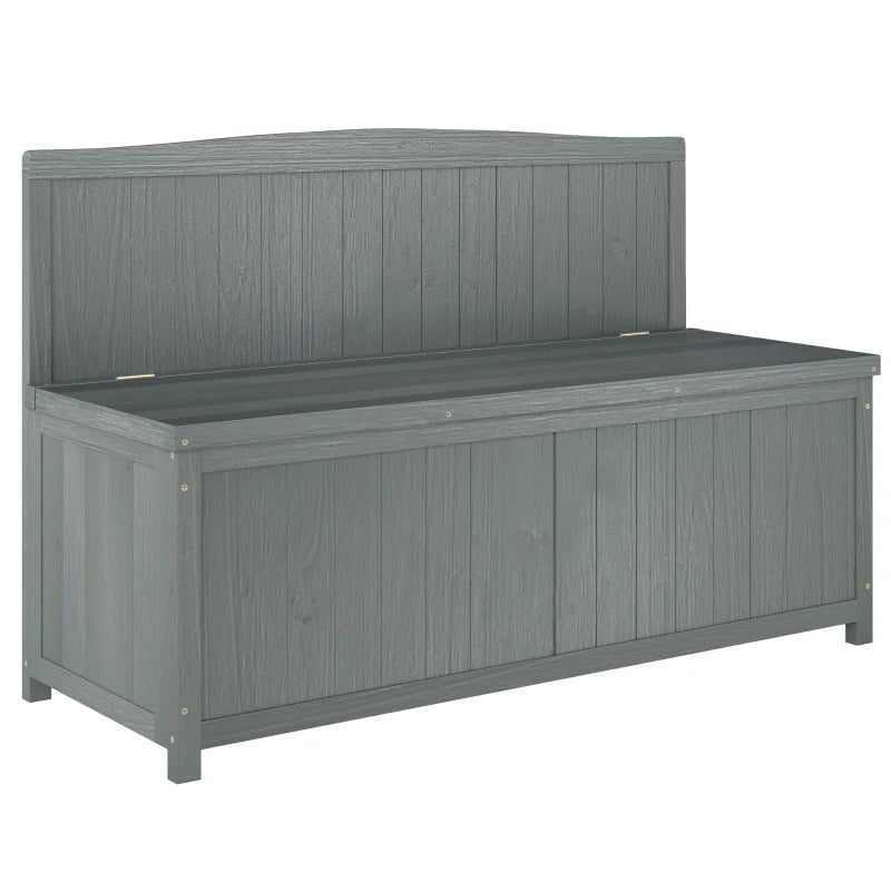 Grey Wooden Storage Bench for Patio - Outdoor Garden Seating, 47"