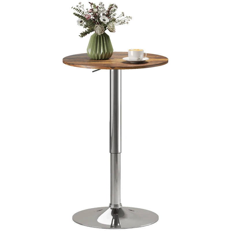Rustic Brown Round Bar Table - 360° Swivel Counter Pub Table with Adjustable Height for Kitchen & Cafe