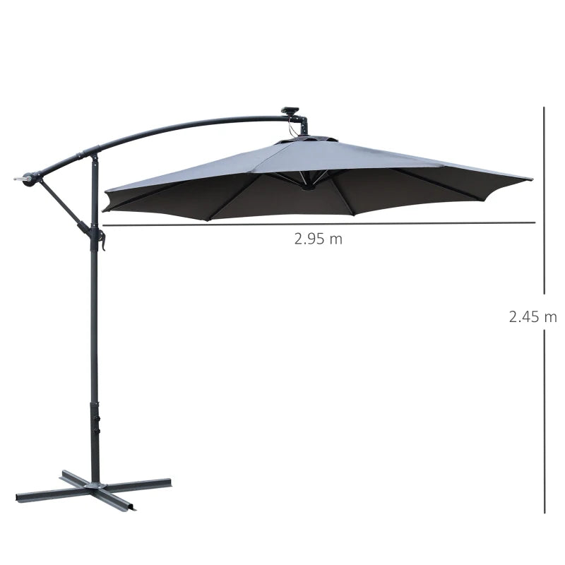 3m LED Cantilever Patio Umbrella - Grey