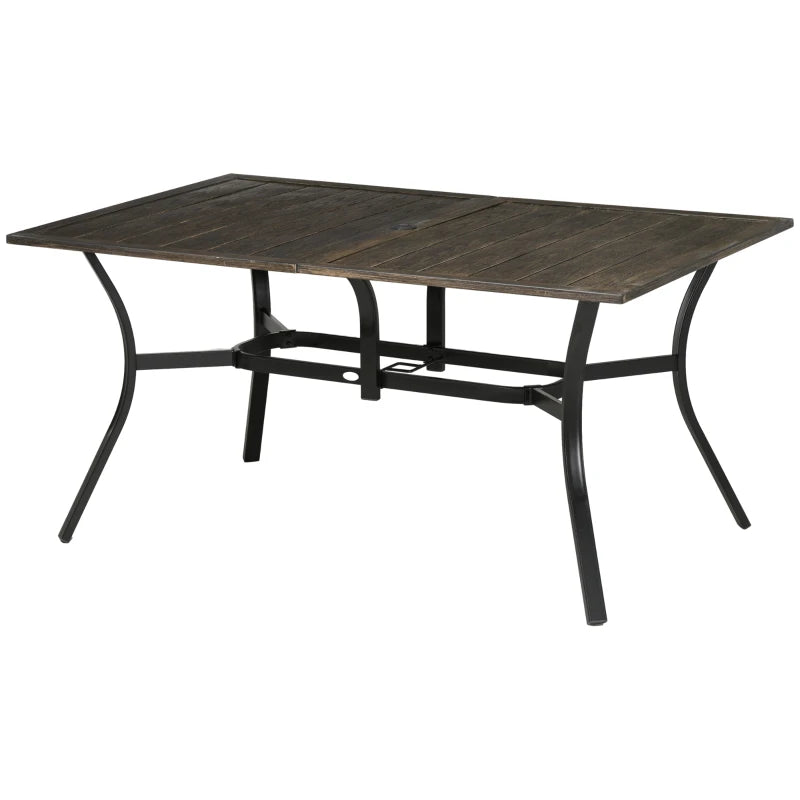 Wood-Effect Steel Garden Table for Six with Parasol Hole