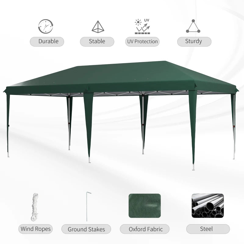 6 x 3 m Green Pop-Up Steel Frame Gazebo - Outdoor Canopy Tent for Events