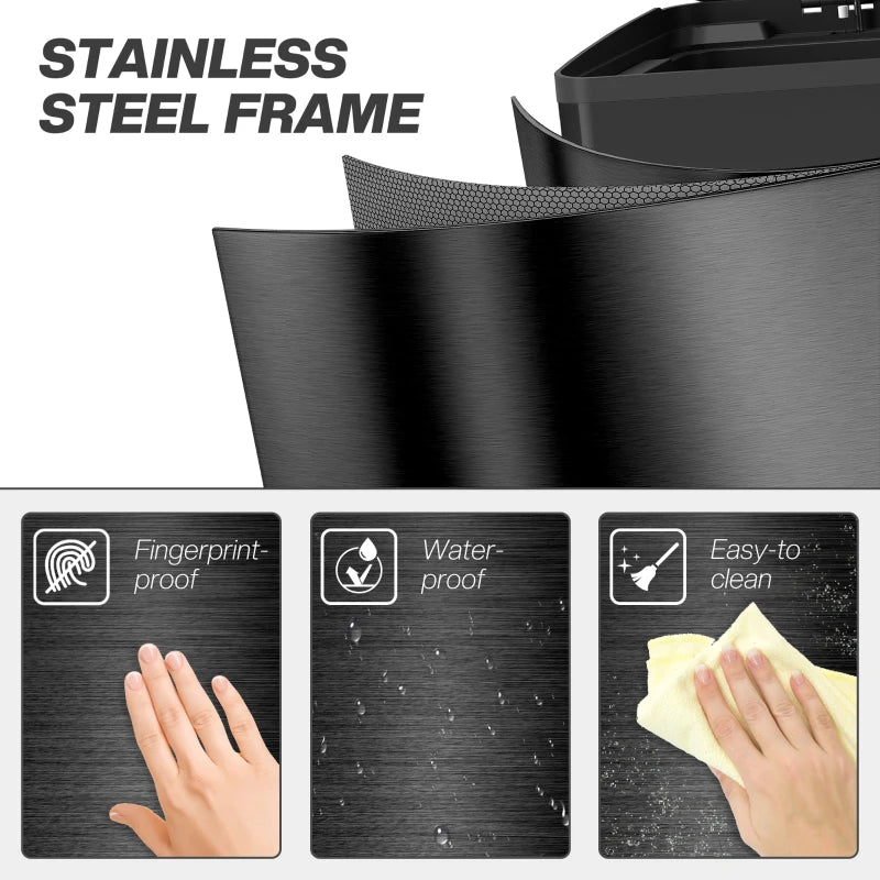 40L Dual Compartment Stainless Steel Bin with Deodoriser Holders - Glossy Black Trash Can for Kitchen & Home