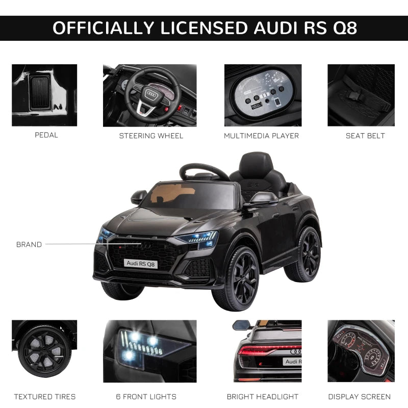 Licensed Audi RS Q8 Electric Ride On Car with Remote Control for Kids Black