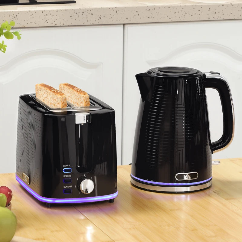 Sleek Black Modern Kettle and Toaster Set - Stylish Kitchen Appliances for Effortless Breakfast Preparation