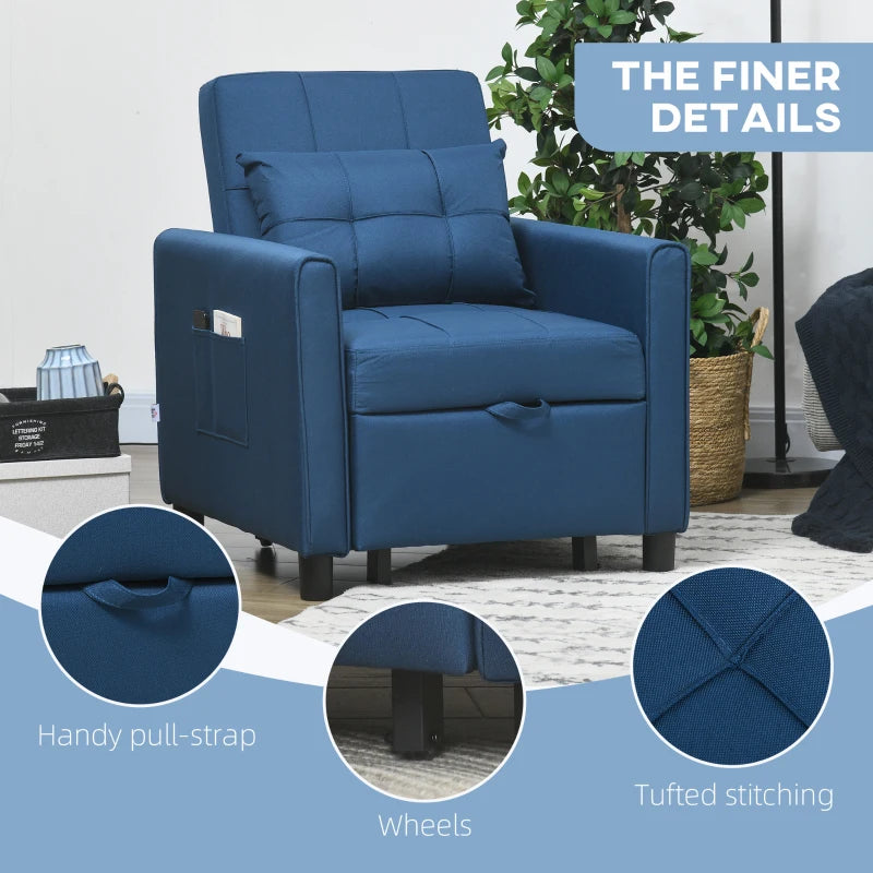 Linen-Look Blue Single Chair Bed for Stylish and Comfortable Seating Solutions