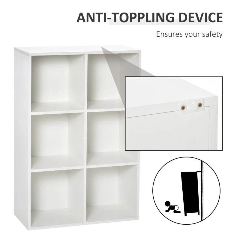 Stylish Six-Cube Bookcase in White Wood Effect - Modern Storage Solution for Home or Office Organization