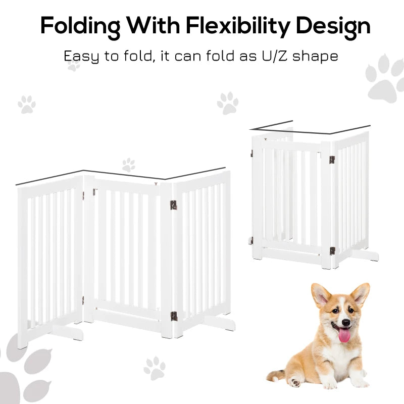 PawHut Freestanding Expandable Dog Gate - MDF Wood Pet Barrier with Latch Door for Doorway - White
