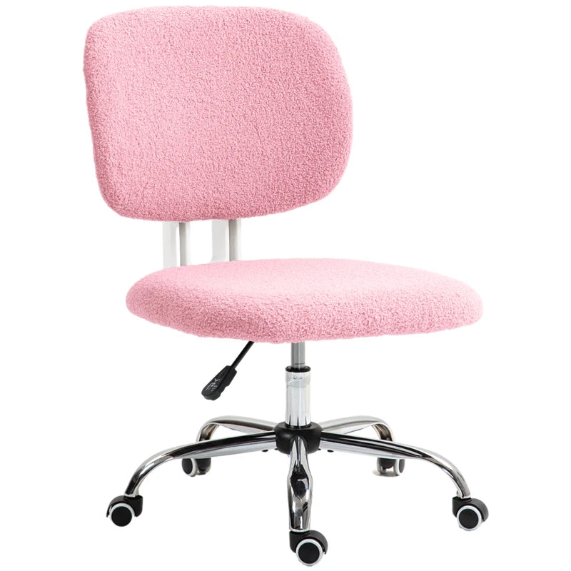 Vinsetto Pink Teddy Fleece Armless Office Chair - Cozy, Stylish, Ergonomic Design for Home & Office Use