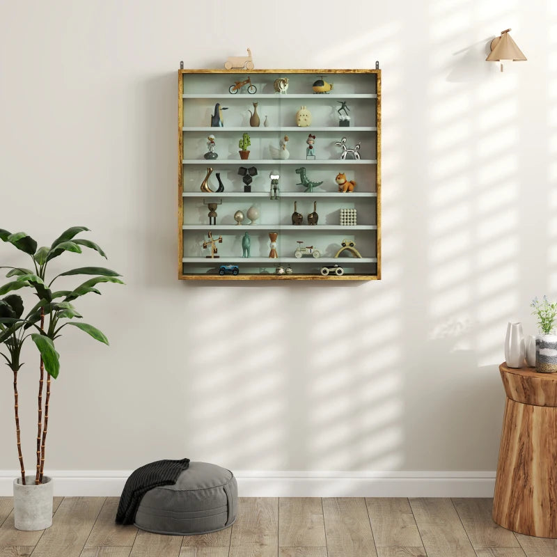 Elegant Brown Six Shelf Display Cabinet with Glass Doors - Perfect for Home Decor and Storage Solutions