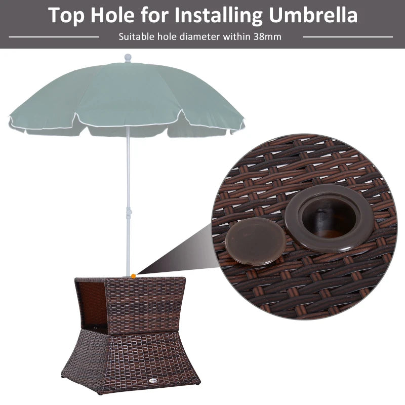 Brown Rattan Wicker Patio Coffee Table with Umbrella Hole