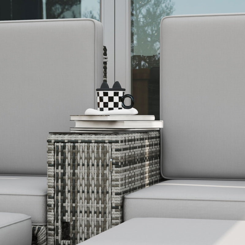 Grey Rattan Sun Lounger Set with Storage Table & Footstools