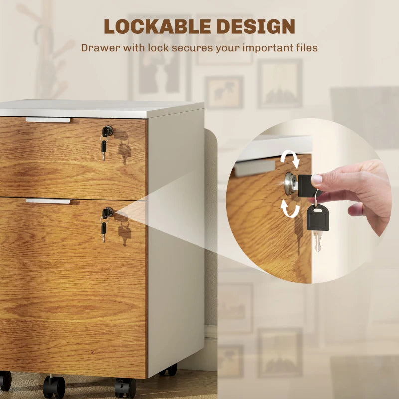Stylish Two-Drawer Lockable Filing Cabinet - Durable Wood Effect Design for Secure Document Storage