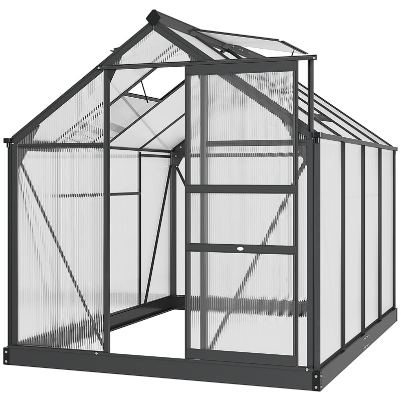 Grey 6ft x 6ft Polycarbonate Greenhouse With Aluminium Frame
