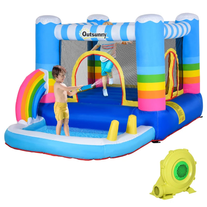 Kids Inflatable Bounce Castle with Trampoline Pool and Climbing Wall 28m x 17m x 155m with Inflator and Carry Bag