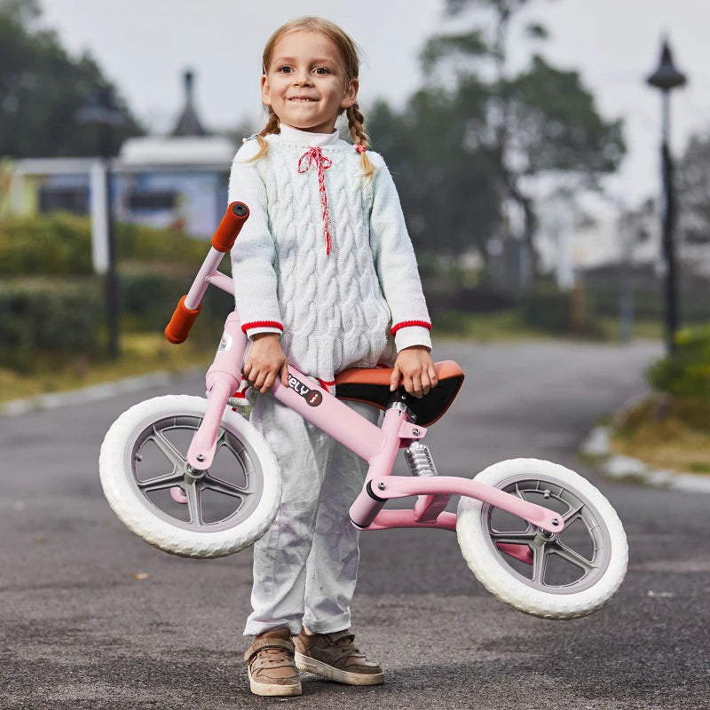 12" Kids Balance Bike - No Pedal Toddler Bicycle with Adjustable Seat & Shock Absorber - Pink Gift for Ages 2-5