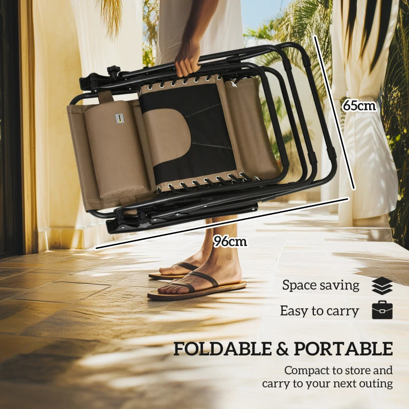 Zero Gravity Lounger Chair Set of 2 - Folding Reclining Patio Chairs with Shade Cover, Cup Holder, Soft Cushion and Headrest - Ideal for Poolside, Camping, and Coffee - Grey