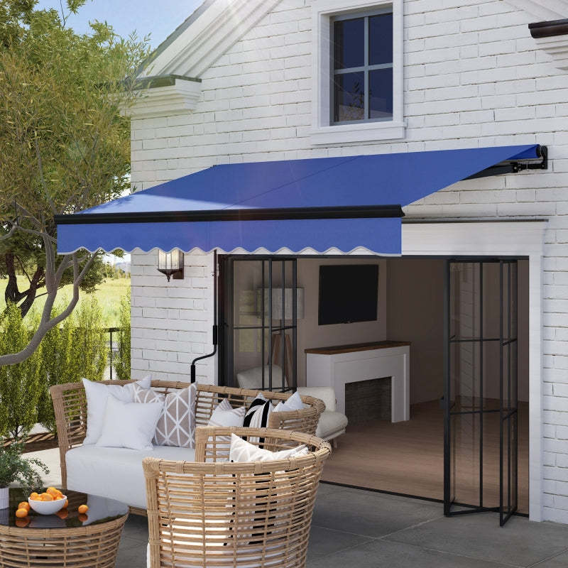 2.5 x 2m Blue Electric Awning with LED Light & Remote Controller - Aluminium Frame DIY Retractable UV50+ Sun Shade Canopy for Garden, Patio, Deck, Door, Window