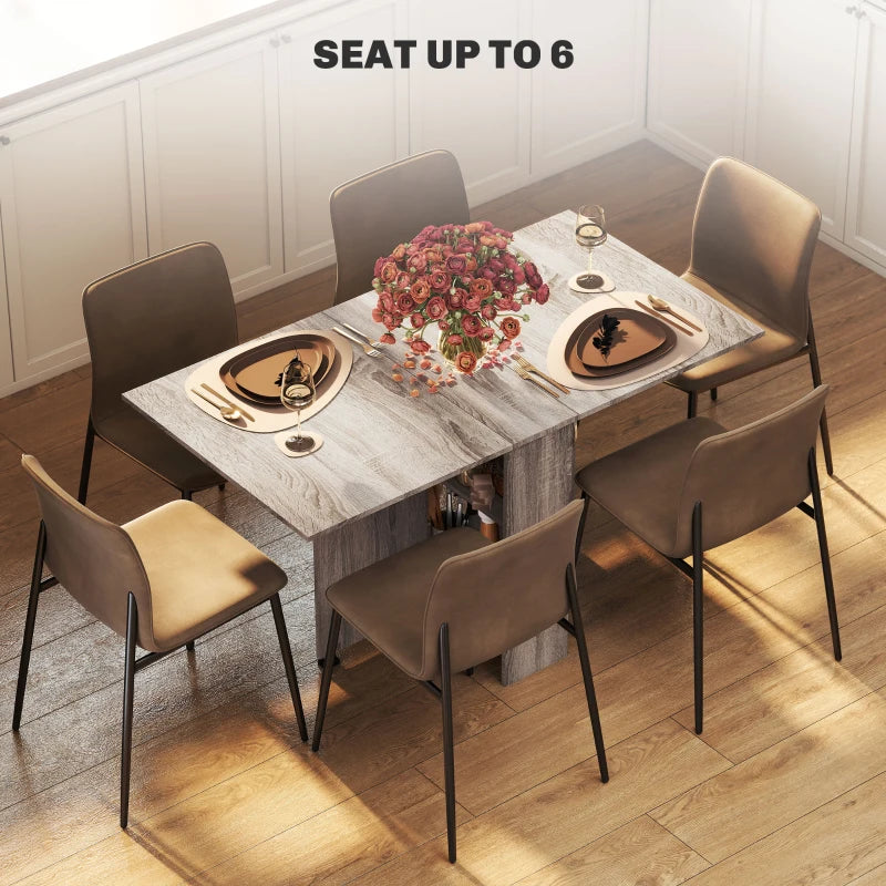 Folding Drop Leaf Dining Table with 2-Tier Shelves & Rolling Casters - Space-Saving Grey Table for Kitchen & Small Spaces