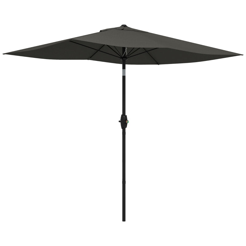 Dark Grey Rectangular Garden Parasol Umbrella, 2x3m, Crank Tilt, Aluminium Pole