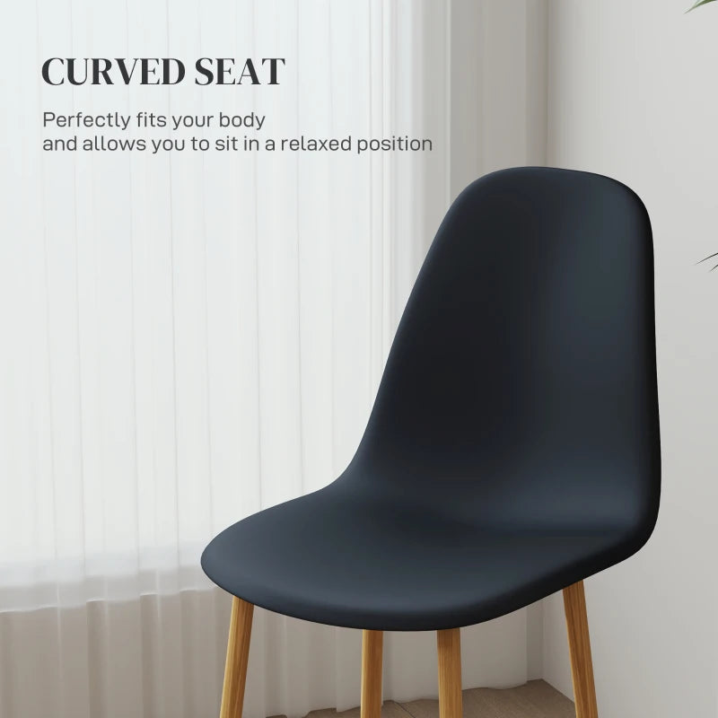 Modern Black Dining Chairs Set of 4 - Stylish Kitchen Chairs with Backrest & Steel Legs for Dining Room & Living Room