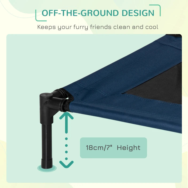 Blue Medium Raised Dog Bed - Elevated Pet Cot for Dogs & Cats - Portable Camping Basket for Pets