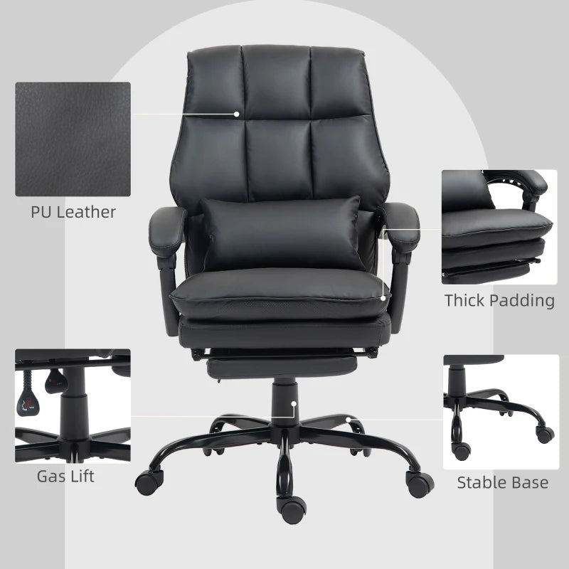 Ergonomic Faux Leather Reclining Office Chair with Footrest - Stylish Black Comfort for Home & Office Use