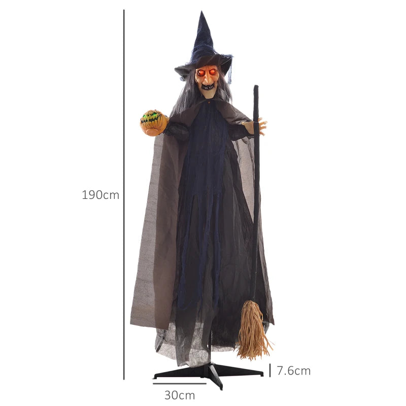 6'2" Halloween Witch Animatronic with Broomstick & Glowing Eyes - Spooky Outdoor Decoration for Haunted House