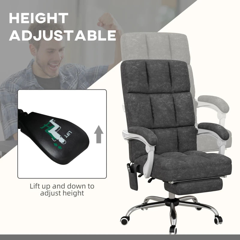 Vinsetto Ergonomic Massage Office Chair with Heat, Reclining Back & Footrest - Comfy Desk Chair for Home Office, Charcoal Grey