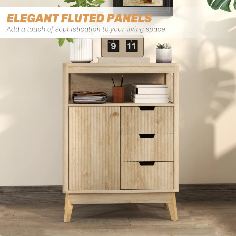 Elegant Small Sideboard with Drawers & Adjustable Shelf - Natural Wood Finish for Stylish Storage Solutions