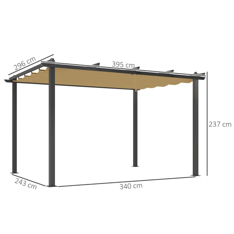 3x4m Khaki Aluminium Pergola with Retractable Roof