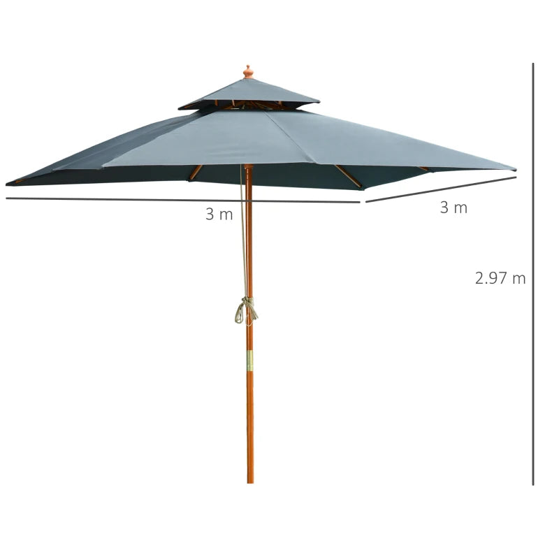 Dark Grey 3x3m Double Tier Patio Garden Umbrella Canopy