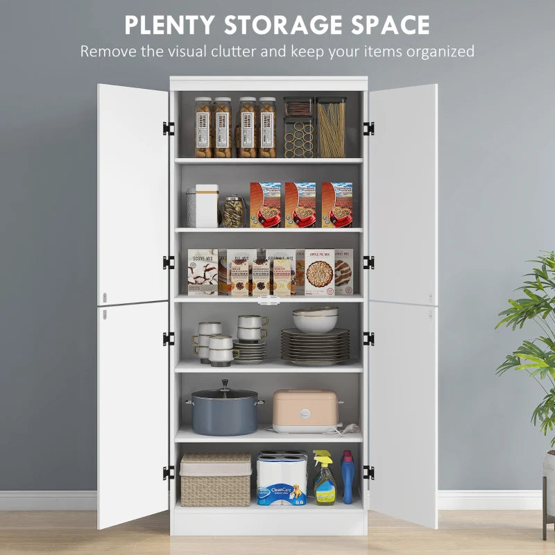 Freestanding 4-Door Tall Kitchen Storage Cabinet with Adjustable Shelves for Home Organization