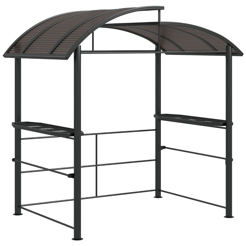Dark Grey Outdoor Grill Gazebo with Side Shelves and PC Board Roof