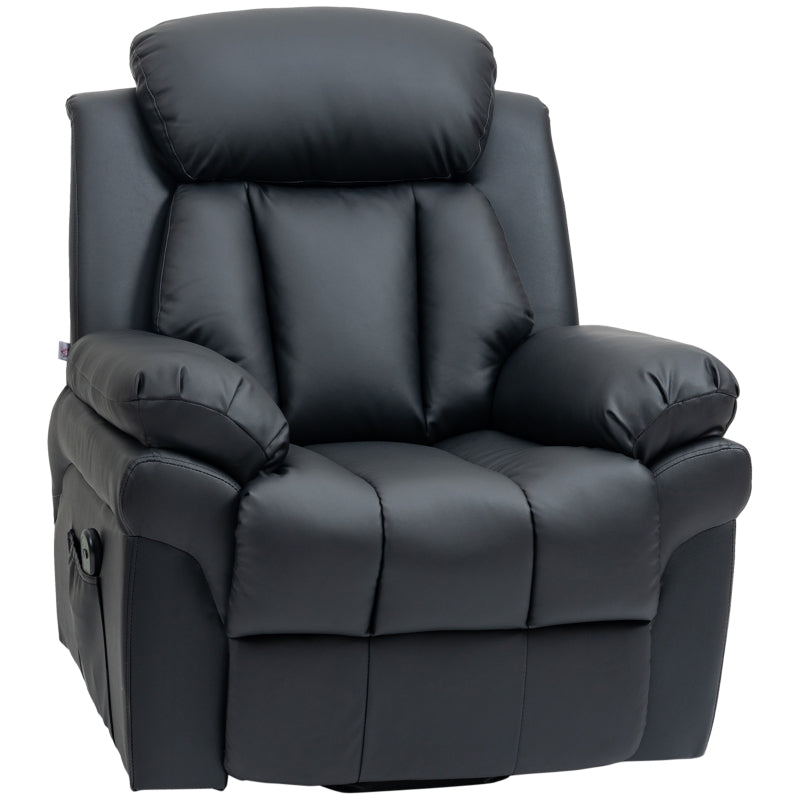 Electric Power Lift Recliner Chair for Elderly, Overstuffed Faux Leather Armchair with Remote Control and Side Pockets, Black