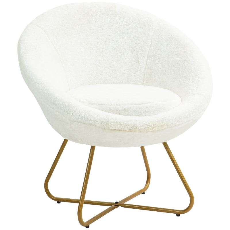 Faux Fur Accent Chair with Gold Legs - Comfy Tub Chair for Bedroom, Living Room, and Office in White