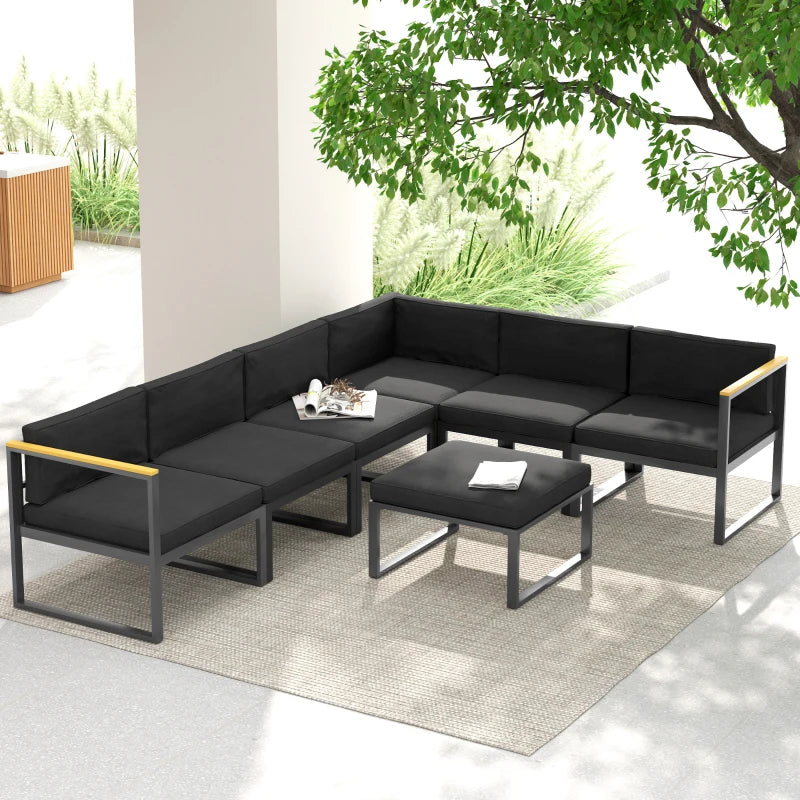 14-Piece Black Outdoor Rattan Furniture Cushion Set - 7 Seat Cushions & 7 Back Cushions for Patio Conversation Set